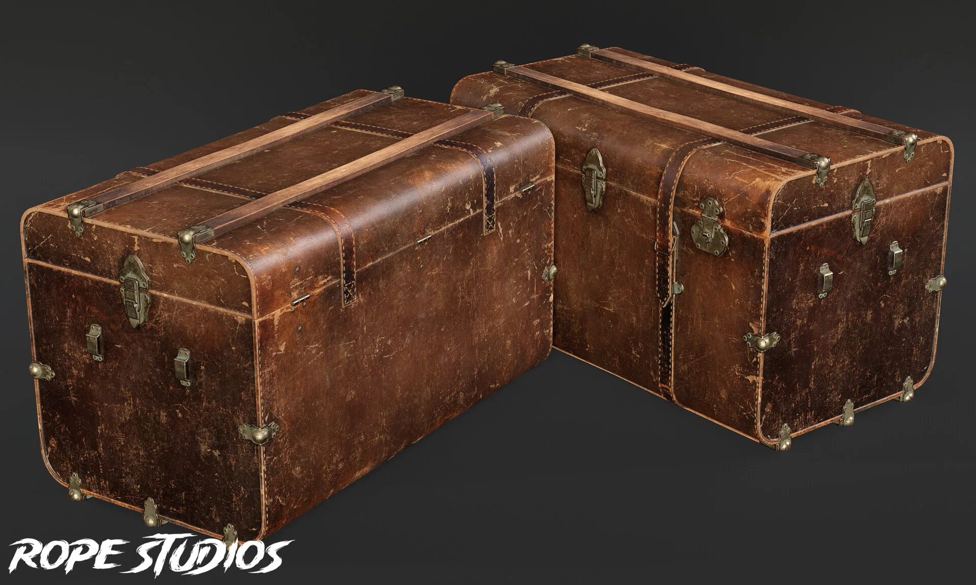 Antique Leather Trunk, view 5