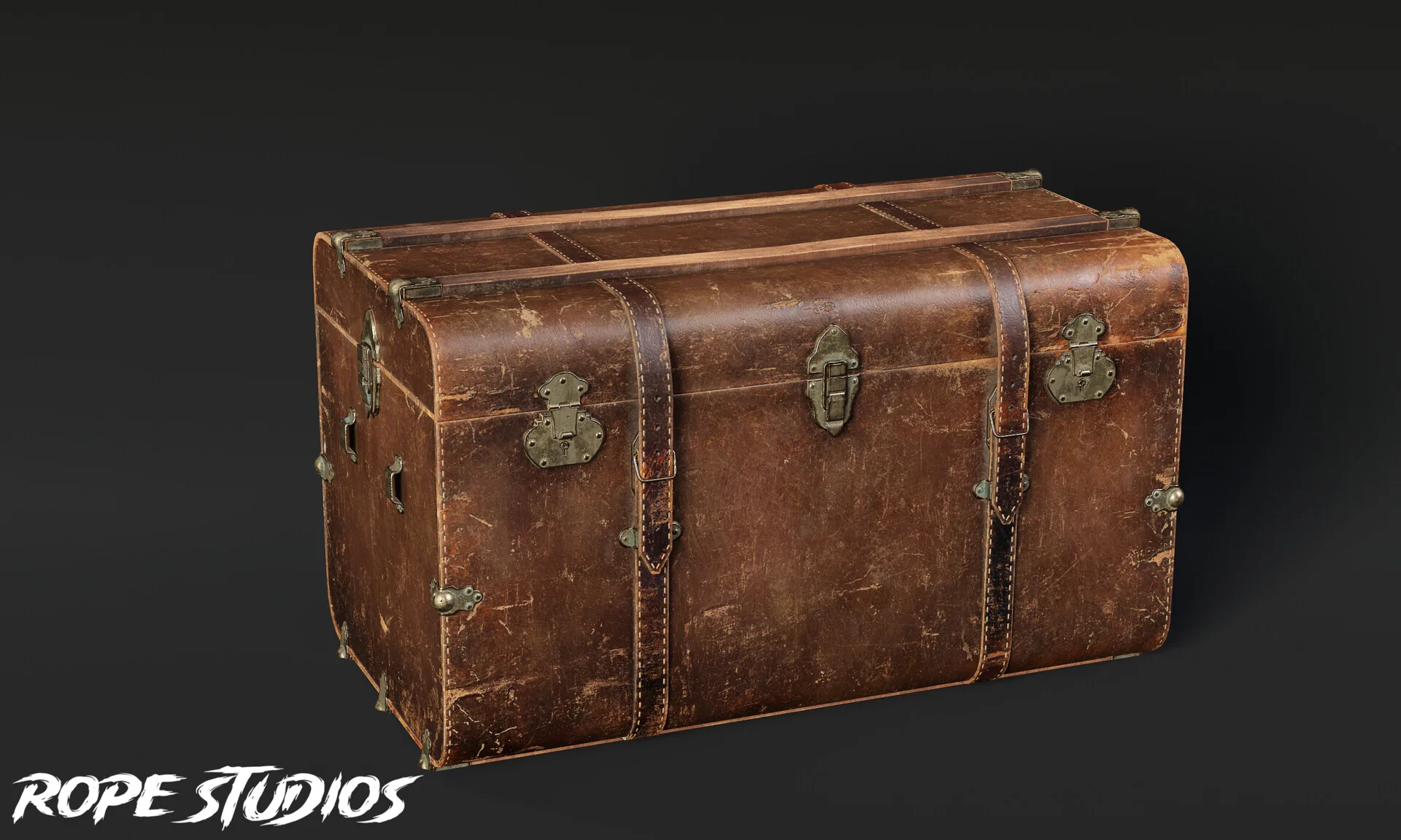 Antique Leather Trunk, view 2