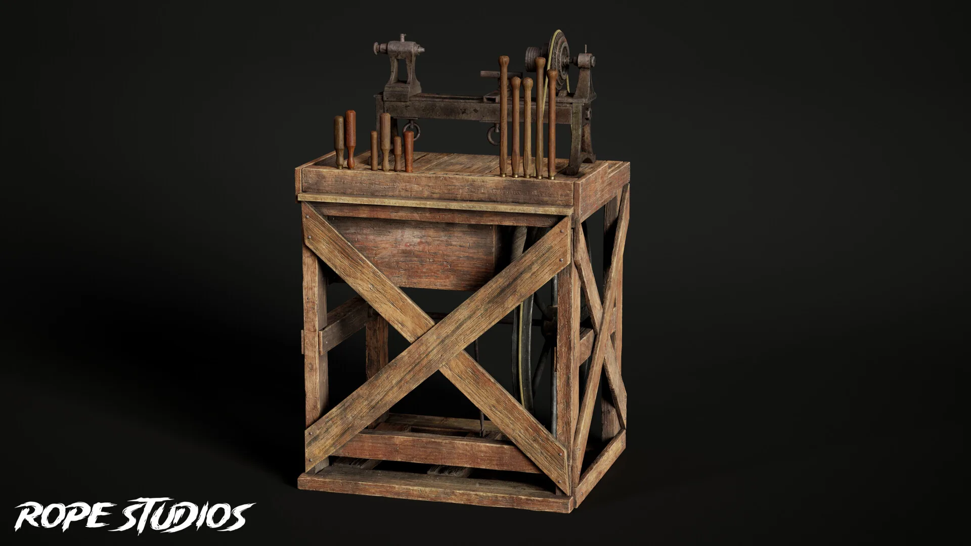 Antique Woodworker's Lathe, view 2