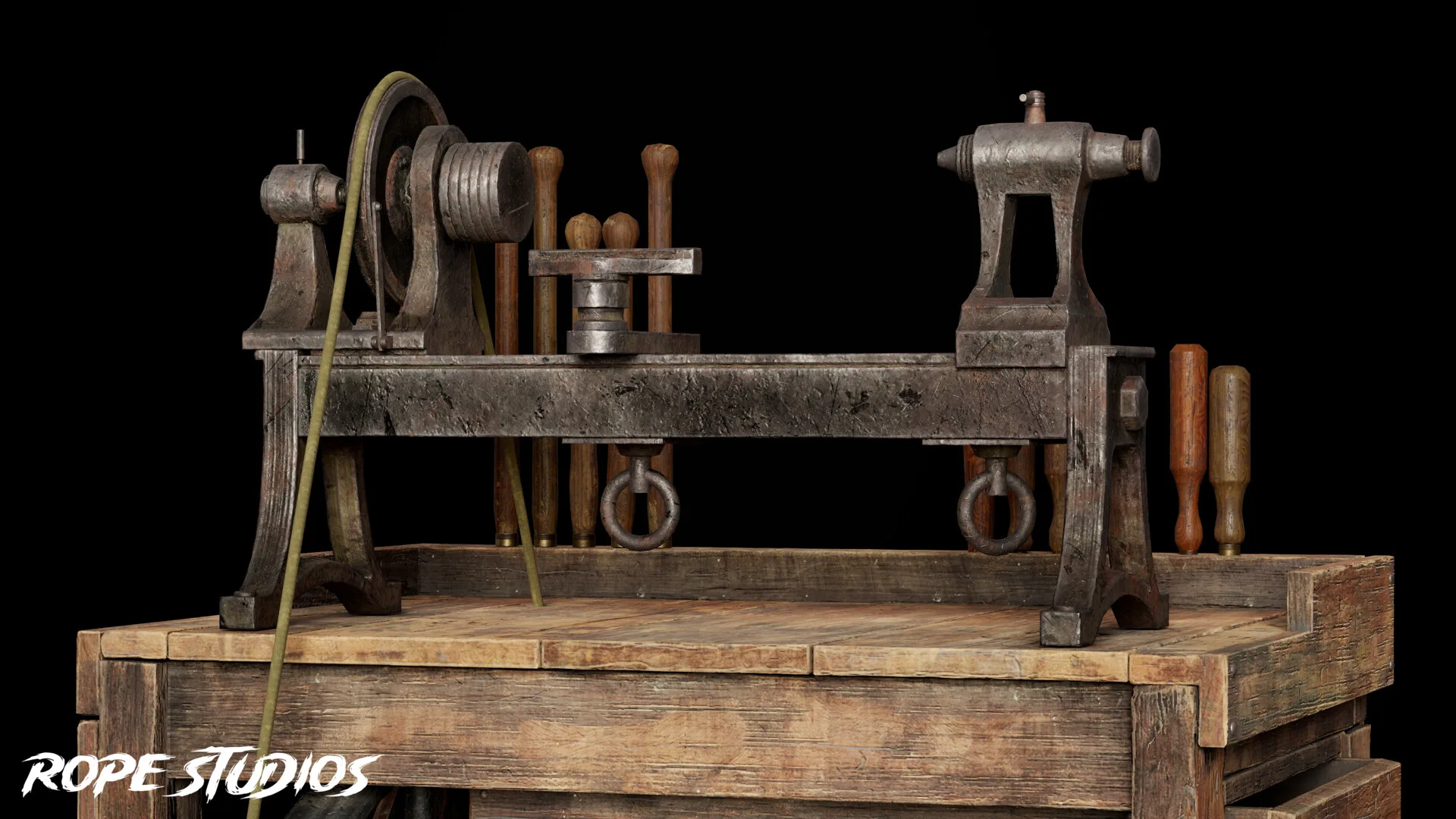 Antique Woodworker's Lathe, view 4