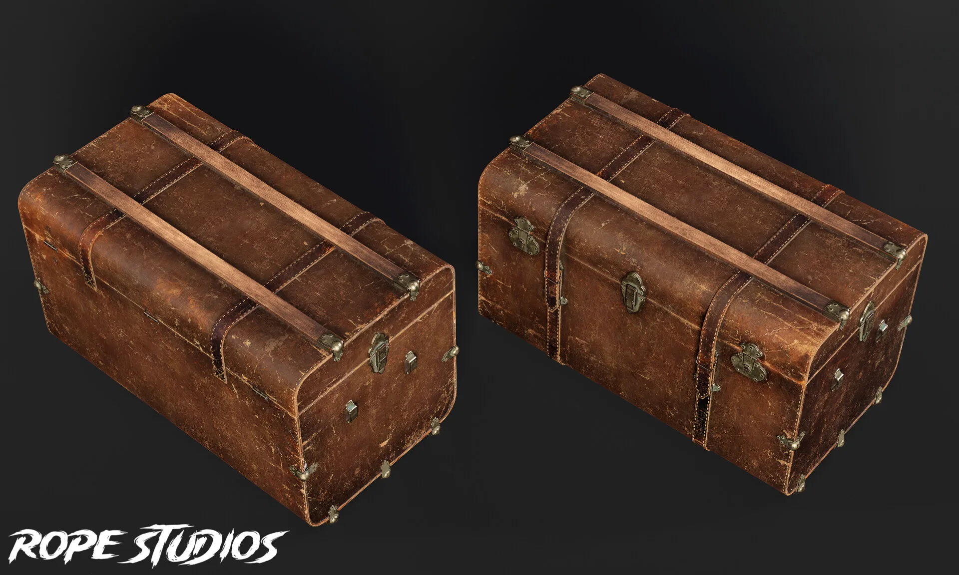 Antique Leather Trunk, view 4